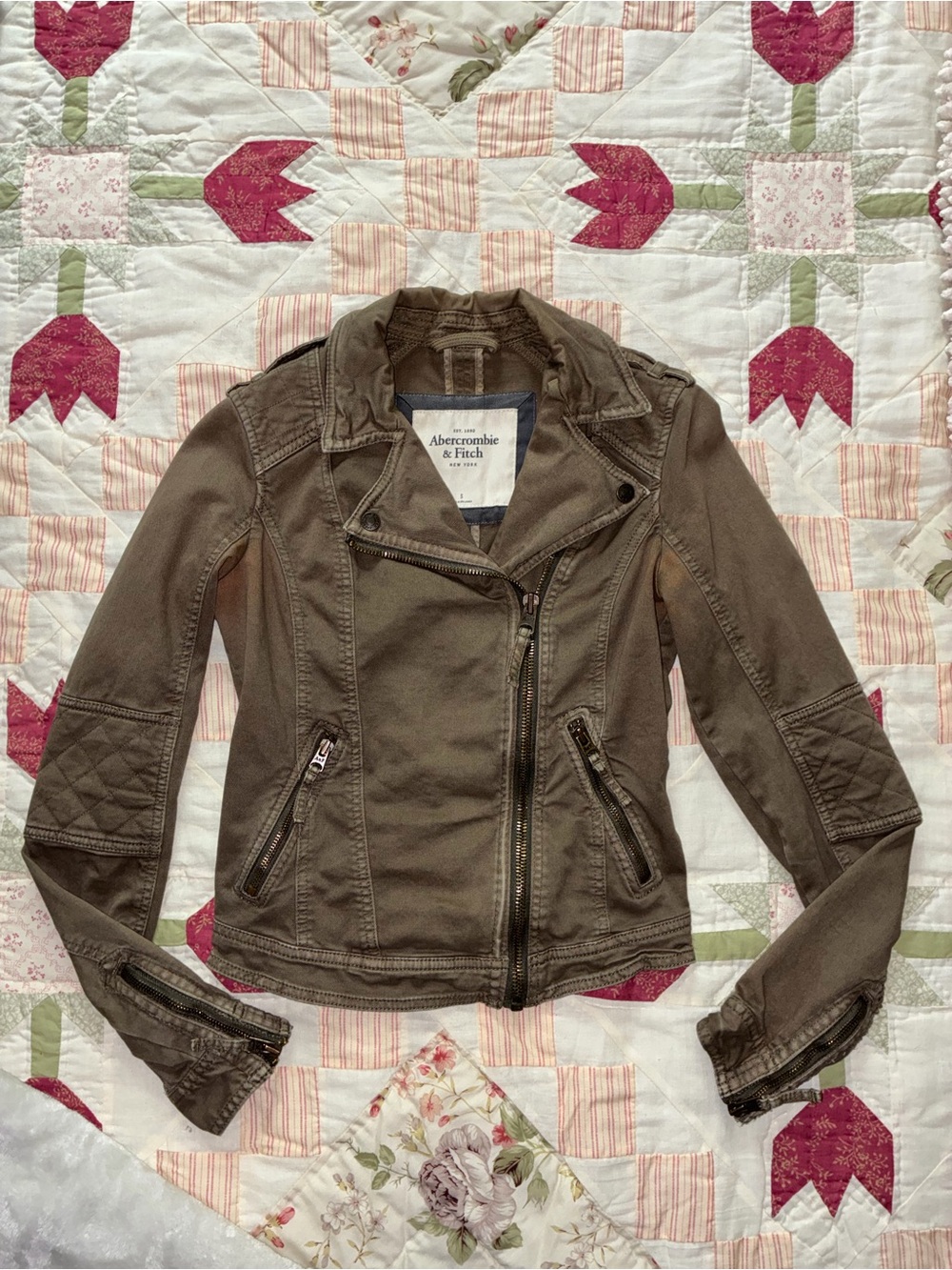 Abercrombie & Fitch Olive Moto-Style Zip Jacket